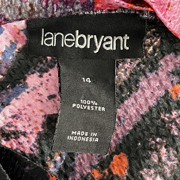 2/$30 Lane Bryant Abstract Watercolor Tunic Blouse 14 Black Multi Gathered #7167 - Picture 11 of 14